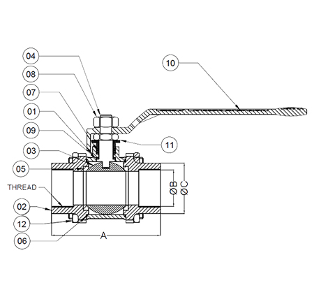 Ball Valves 3 Pcs Screw Ends Diagram